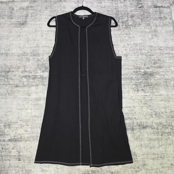 Matty M Duster Cardigan Womens Small Black Sleeveless Exposed Stitch Pockets USA - Picture 1 of 11